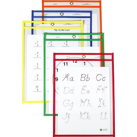 C-Line Products Reusable Dry Erase Pockets, 9"x12", 25/BX, Ast CLI40620